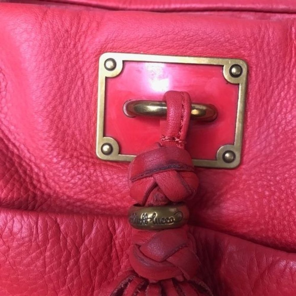 Elliott Lucca Coral Red Leather Boho Shoulder Bag - Picture 3 of 8